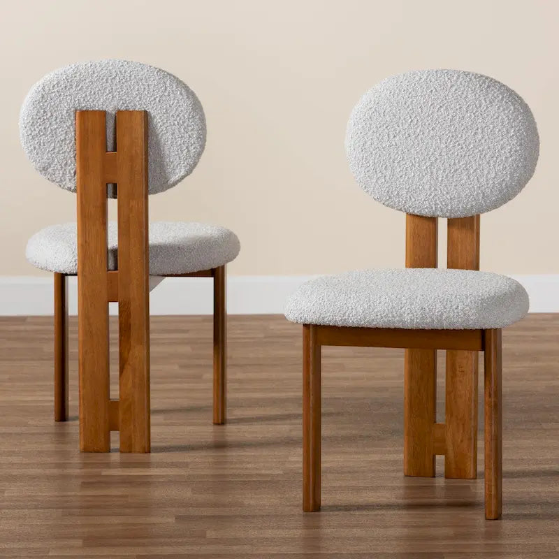Ensemble de deux chaises de salle à manger modernes de style japonais-nordique : Tissu bouclé et bois massif