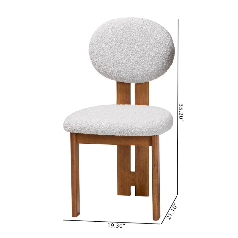 Ensemble de deux chaises de salle à manger modernes de style japonais-nordique : Tissu bouclé et bois massif