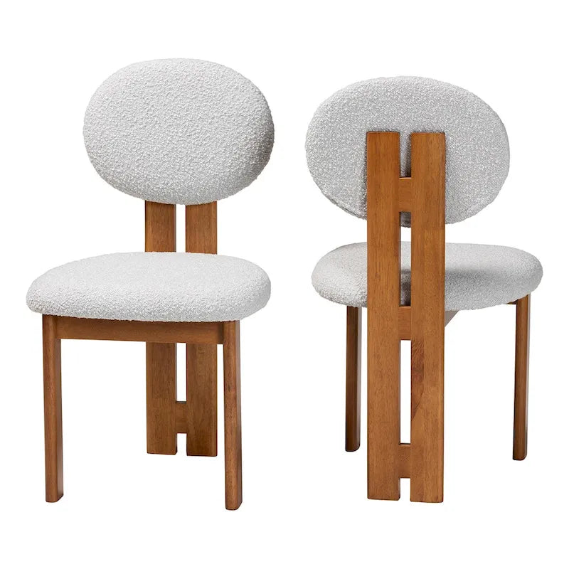 Ensemble de deux chaises de salle à manger modernes de style japonais-nordique : Tissu bouclé et bois massif