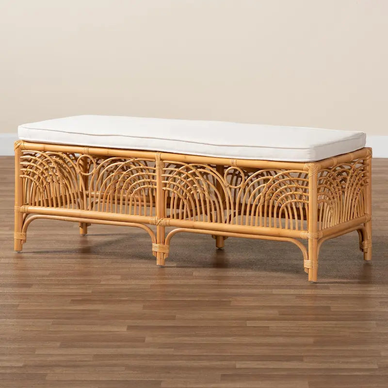 Banc en rotin brun naturel style bohème moderne