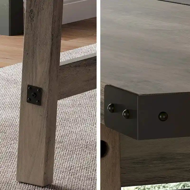Une cuisine moderne de style campagnard et une table à manger pouvant accueillir 6 personnes.