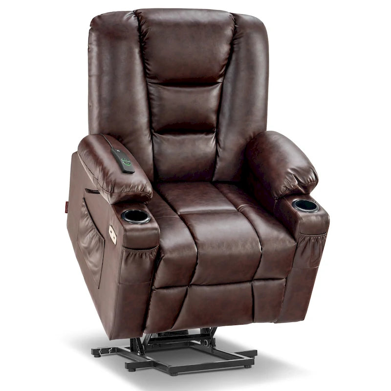 Petit fauteuil inclinable de massage et chauffant électrique à hauteur réglable, adapté aux personnes âgées de petite taille, en cuir artificiel.