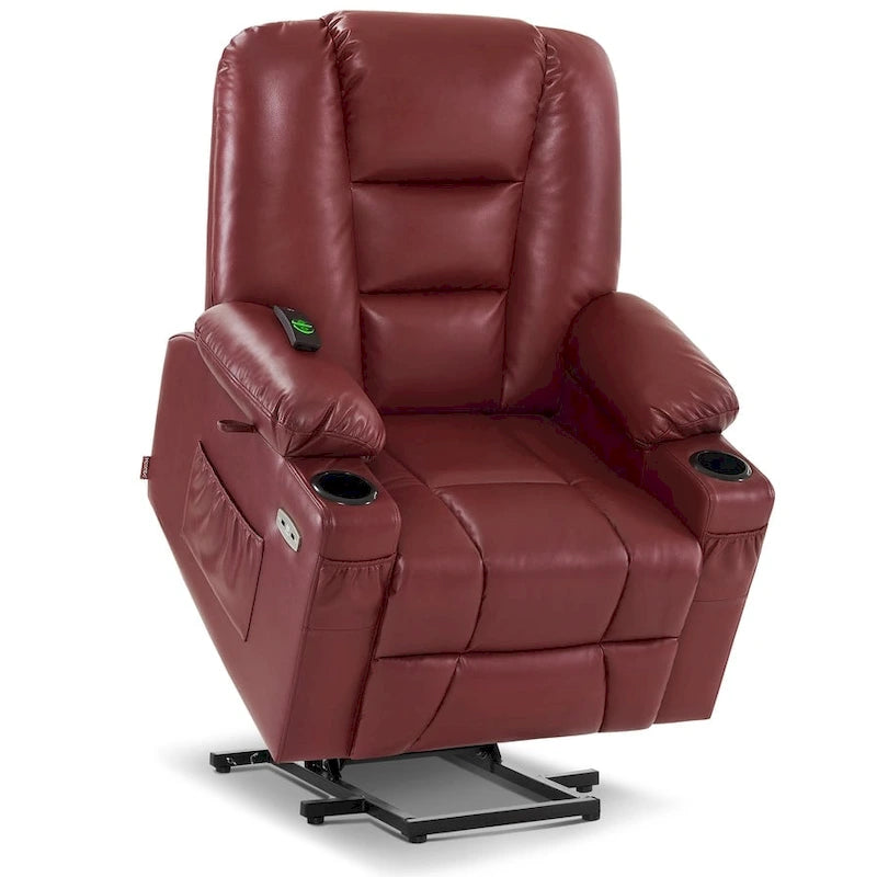 Petit fauteuil inclinable de massage et chauffant électrique à hauteur réglable, adapté aux personnes âgées de petite taille, en cuir artificiel.