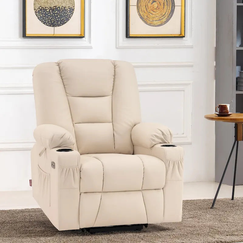 Petit fauteuil inclinable de massage et chauffant électrique à hauteur réglable, adapté aux personnes âgées de petite taille, en cuir artificiel.