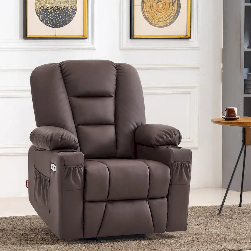 Petit fauteuil inclinable de massage et chauffant électrique à hauteur réglable, adapté aux personnes âgées de petite taille, en cuir artificiel.