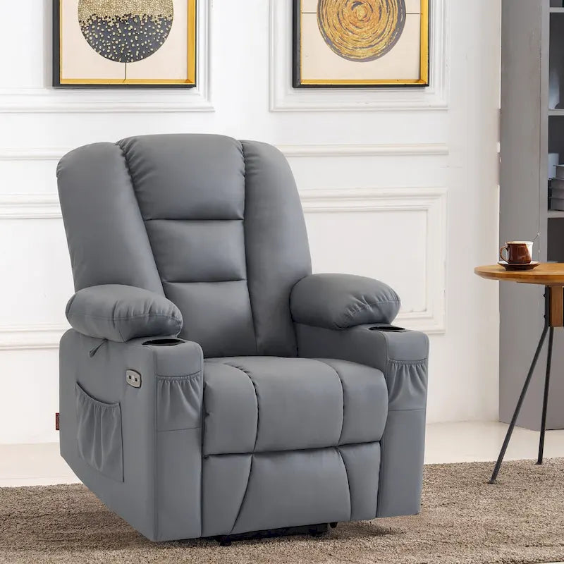 Petit fauteuil inclinable de massage et chauffant électrique à hauteur réglable, adapté aux personnes âgées de petite taille, en cuir artificiel.