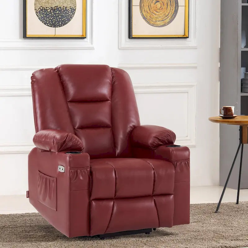 Petit fauteuil inclinable de massage et chauffant électrique à hauteur réglable, adapté aux personnes âgées de petite taille, en cuir artificiel.