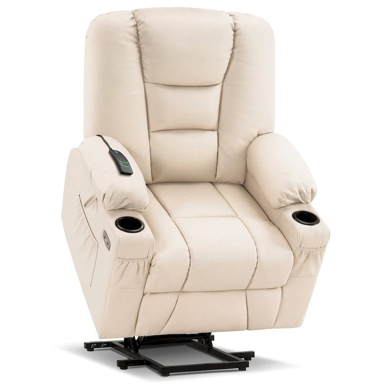 Petit fauteuil inclinable de massage et chauffant électrique à hauteur réglable, adapté aux personnes âgées de petite taille, en cuir artificiel.