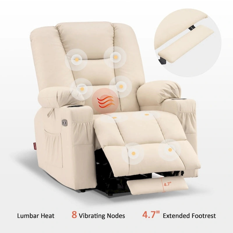 Petit fauteuil inclinable de massage et chauffant électrique à hauteur réglable, adapté aux personnes âgées de petite taille, en cuir artificiel.