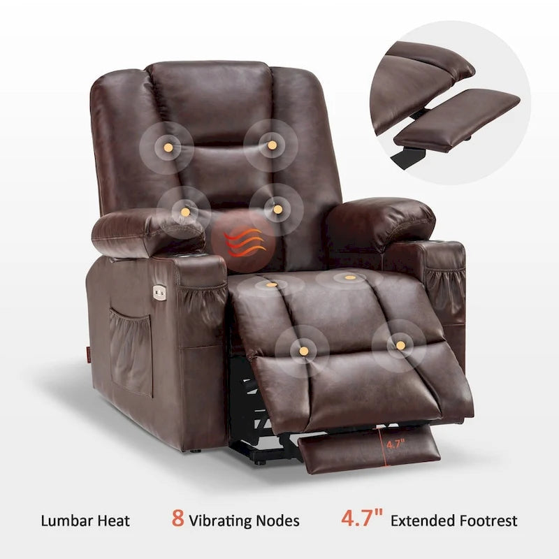 Petit fauteuil inclinable de massage et chauffant électrique à hauteur réglable, adapté aux personnes âgées de petite taille, en cuir artificiel.