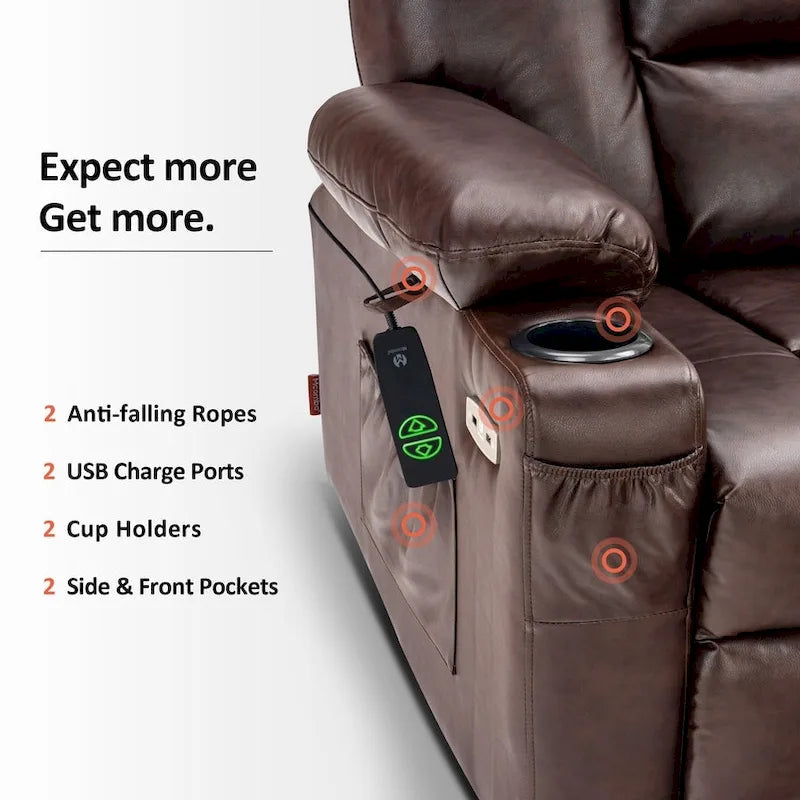 Petit fauteuil inclinable de massage et chauffant électrique à hauteur réglable, adapté aux personnes âgées de petite taille, en cuir artificiel.