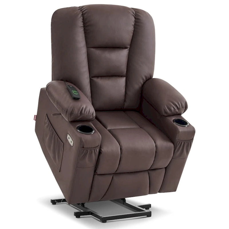 Petit fauteuil inclinable de massage et chauffant électrique à hauteur réglable, adapté aux personnes âgées de petite taille, en cuir artificiel.