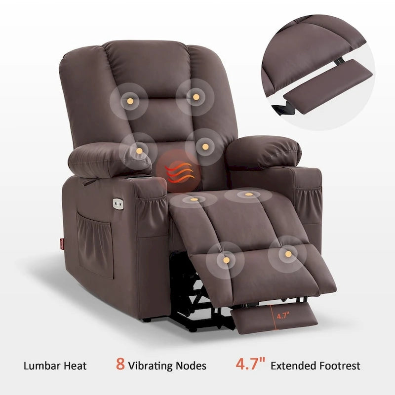 Petit fauteuil inclinable de massage et chauffant électrique à hauteur réglable, adapté aux personnes âgées de petite taille, en cuir artificiel.