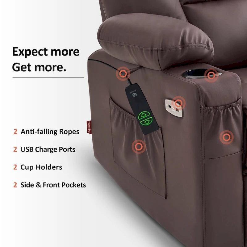 Petit fauteuil inclinable de massage et chauffant électrique à hauteur réglable, adapté aux personnes âgées de petite taille, en cuir artificiel.