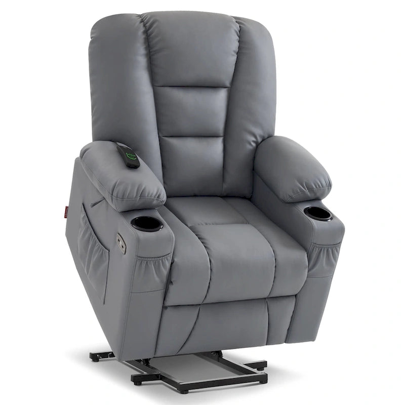 Petit fauteuil inclinable de massage et chauffant électrique à hauteur réglable, adapté aux personnes âgées de petite taille, en cuir artificiel.
