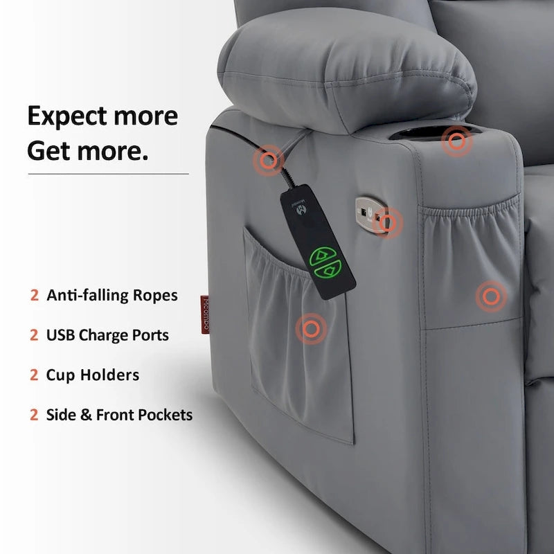 Petit fauteuil inclinable de massage et chauffant électrique à hauteur réglable, adapté aux personnes âgées de petite taille, en cuir artificiel.