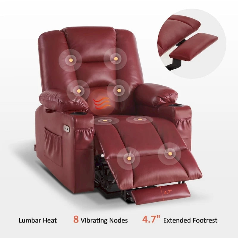 Petit fauteuil inclinable de massage et chauffant électrique à hauteur réglable, adapté aux personnes âgées de petite taille, en cuir artificiel.