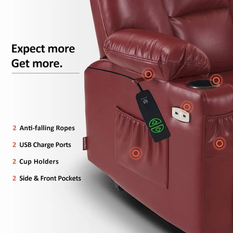Petit fauteuil inclinable de massage et chauffant électrique à hauteur réglable, adapté aux personnes âgées de petite taille, en cuir artificiel.