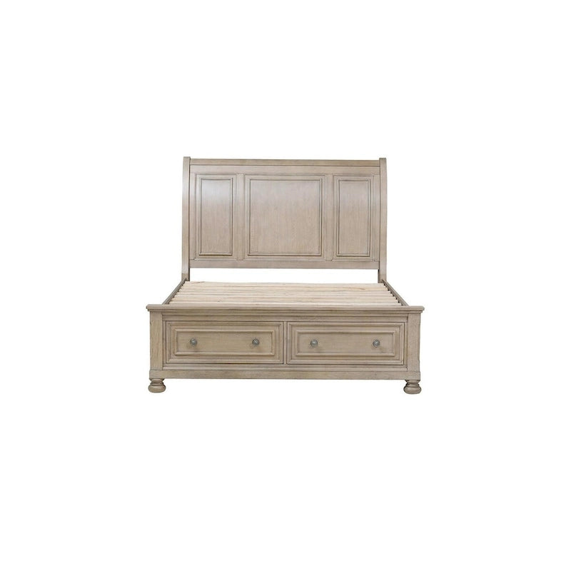 Ensemble de chambre à coucher gris moderne avec lit plateforme de rangement style traîneau