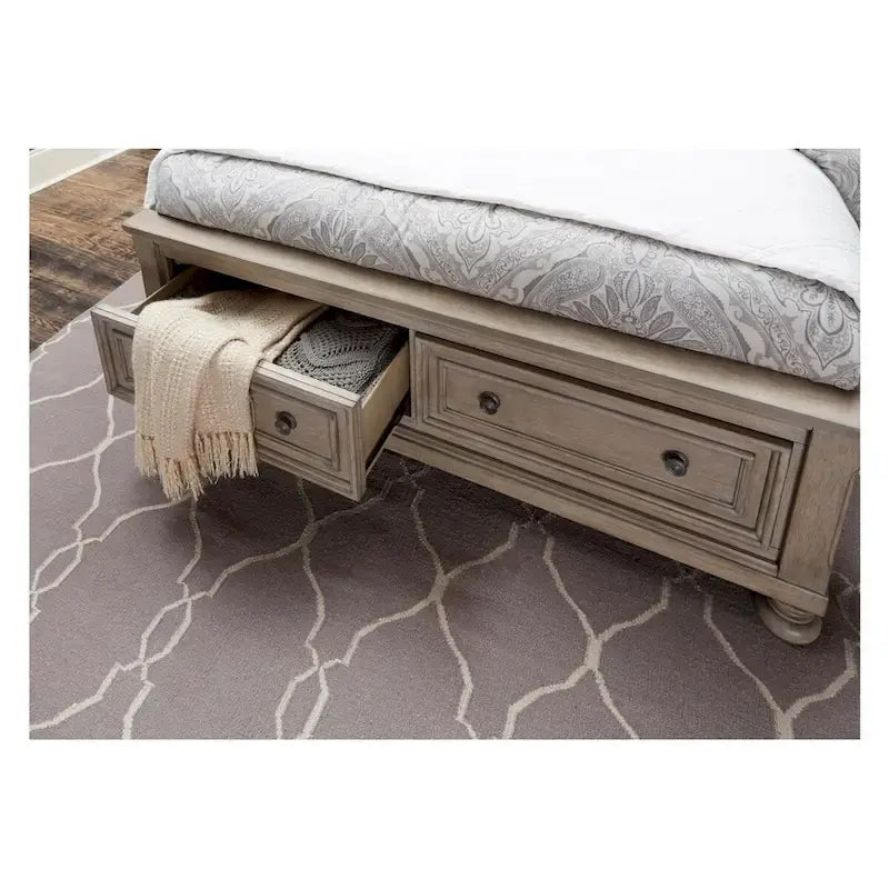 Ensemble de chambre à coucher gris moderne avec lit plateforme de rangement style traîneau