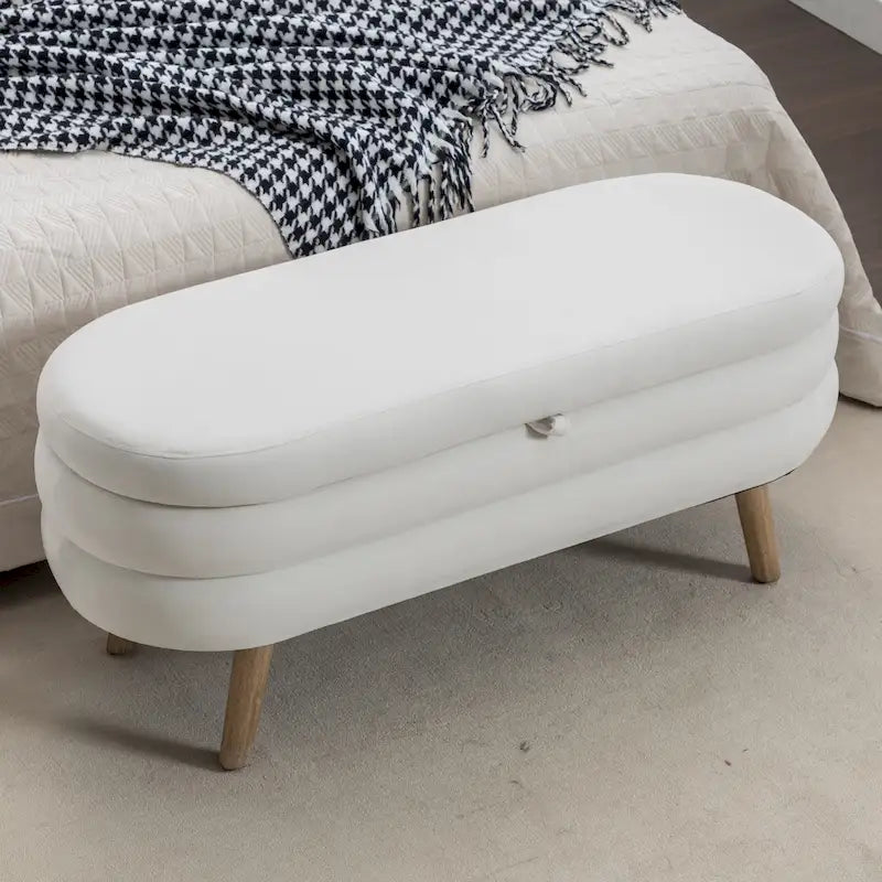 Banc de rangement capitonné avec pieds en bois