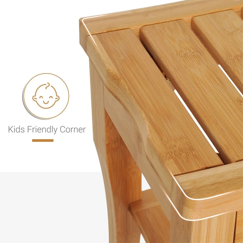 Long banc de douche en bambou, tabouret de douche en bois avec étagère de rangement