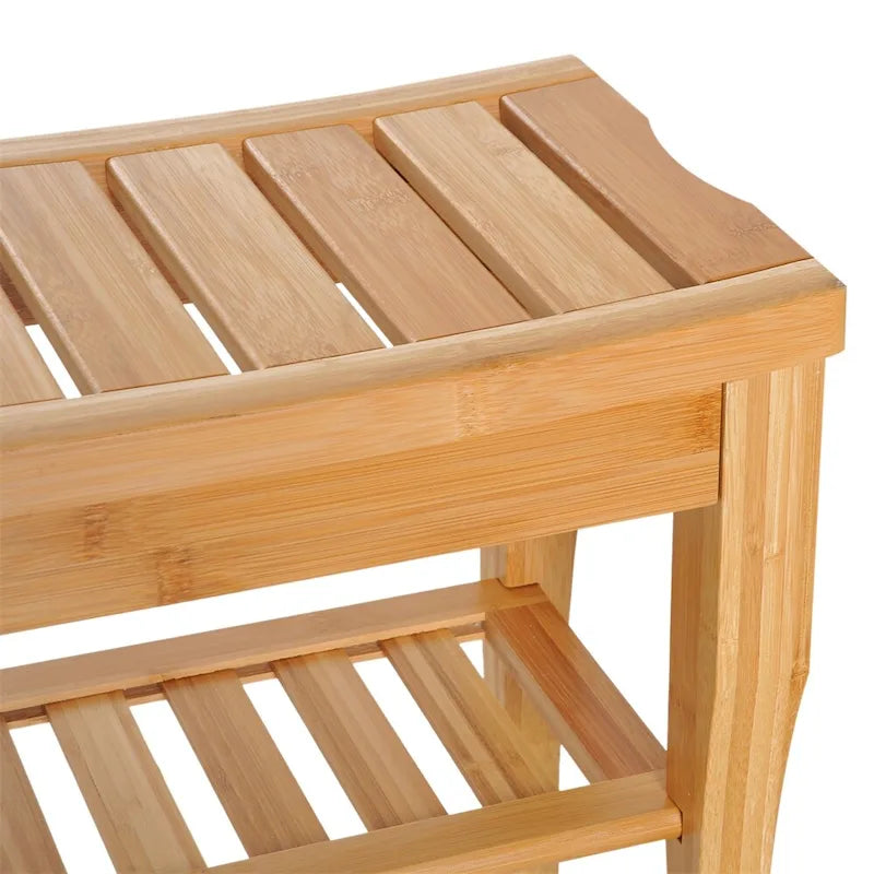 Long banc de douche en bambou, tabouret de douche en bois avec étagère de rangement
