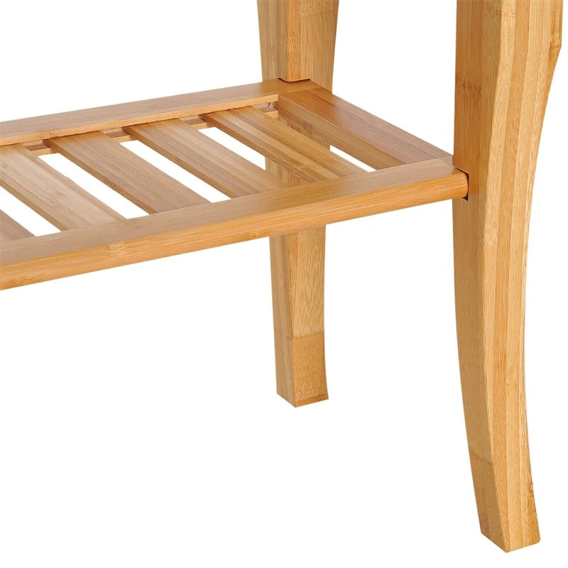 Long banc de douche en bambou, tabouret de douche en bois avec étagère de rangement