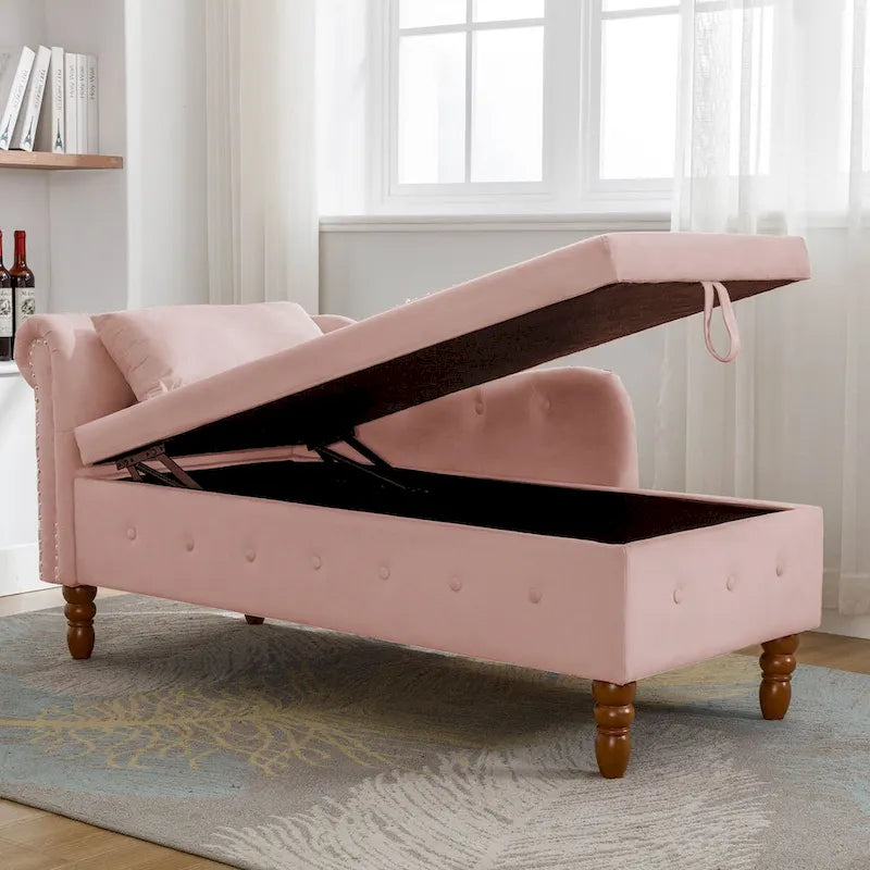 Chaise longue d'intérieur, chaise longue pour chambre avec rangement et oreiller, chaise longue rembourrée moderne à accoudoirs roulés pour le repos