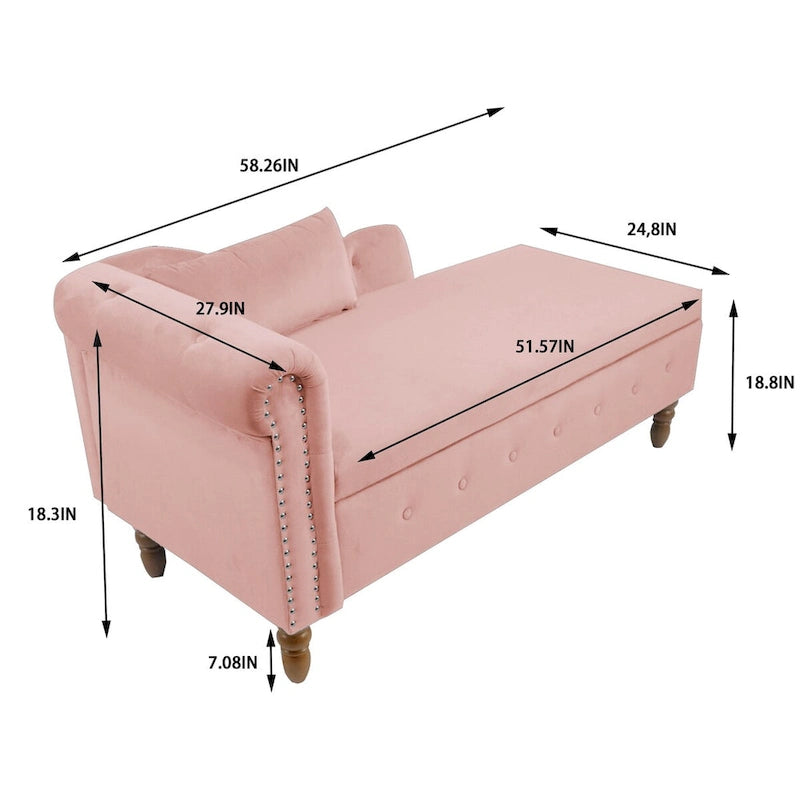 Chaise longue d'intérieur, chaise longue pour chambre avec rangement et oreiller, chaise longue rembourrée moderne à accoudoirs roulés pour le repos
