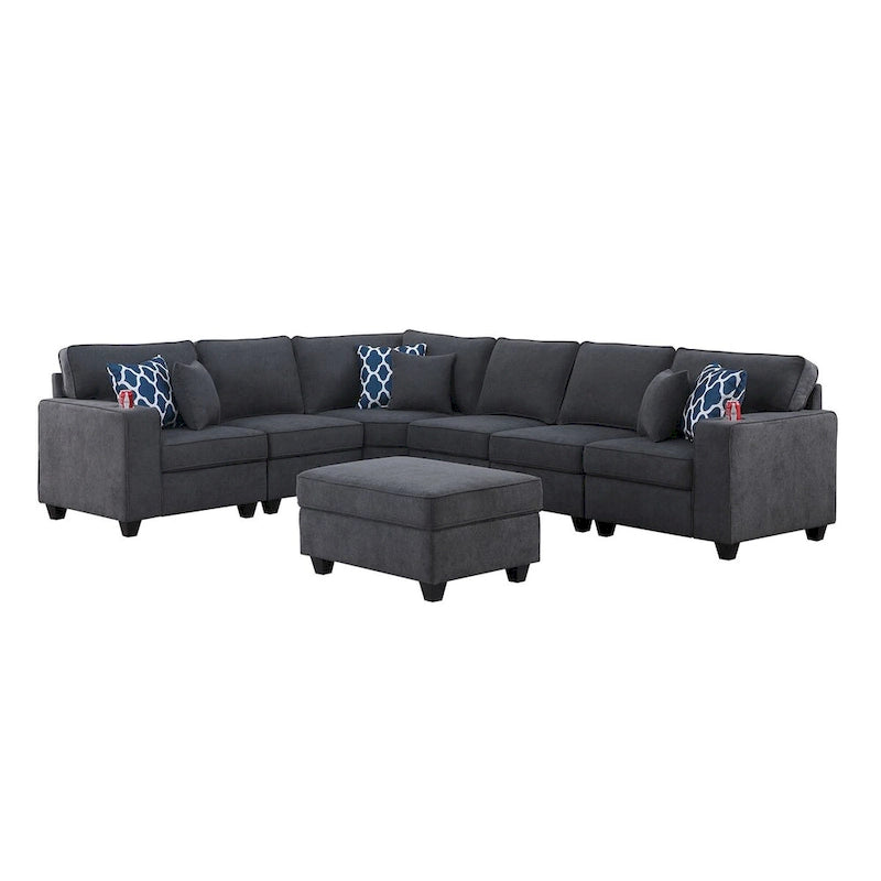 Canapé d'angle en L avec pouf, gris pierre