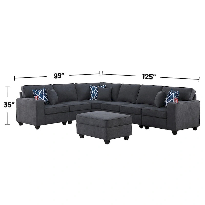 Canapé d'angle en L avec pouf, gris pierre