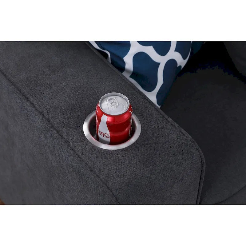 Canapé d'angle en L avec pouf, gris pierre