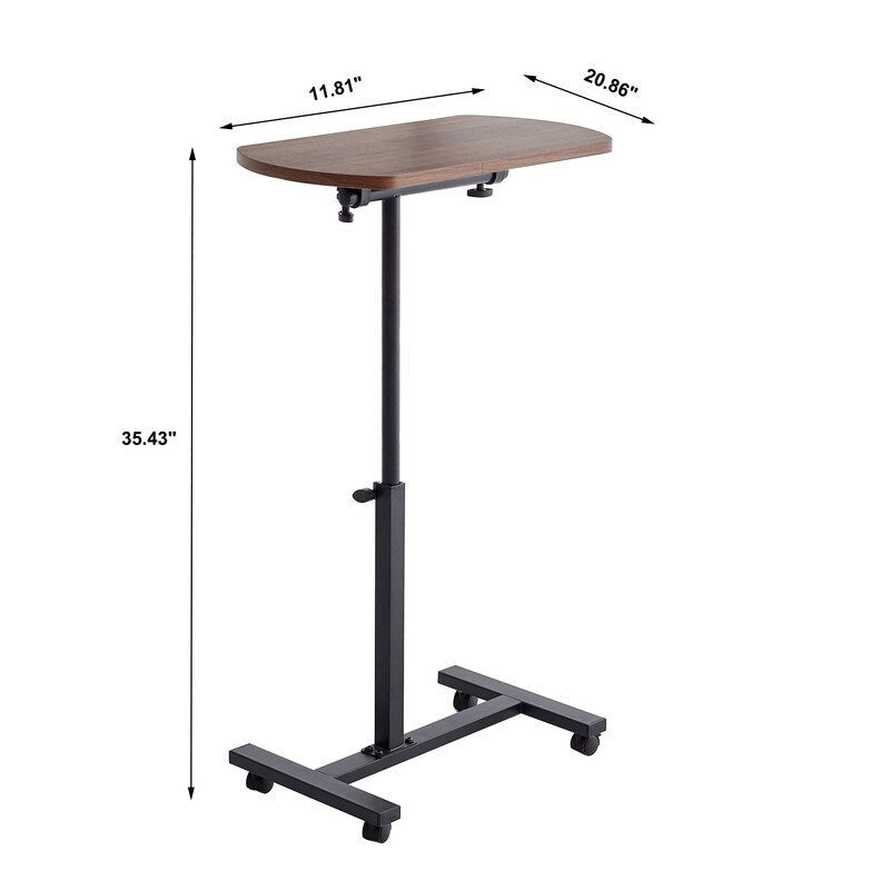 Table d'appoint en C — Table d'appoint de canapé à cadre métallique, hauteur réglable, avec roulettes, supporte une rotation à 360 degrés