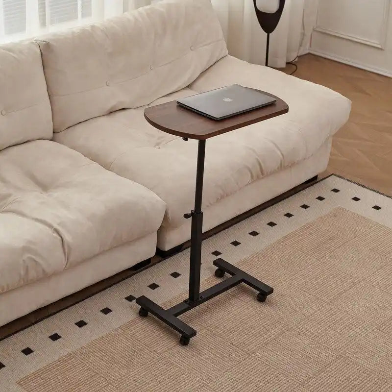 Table d'appoint en C — Table d'appoint de canapé à cadre métallique, hauteur réglable, avec roulettes, supporte une rotation à 360 degrés