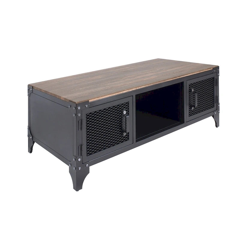 Ensemble de table basse et de table d'appoint à deux pièces en acier noyer foncé, style campagnard