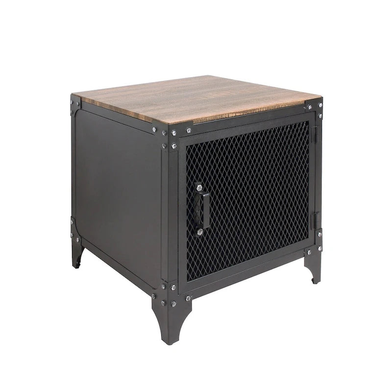 Ensemble de table basse et de table d'appoint à deux pièces en acier noyer foncé, style campagnard