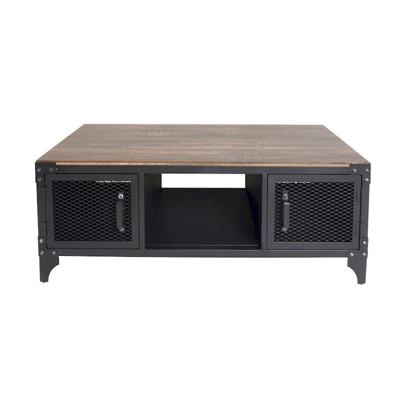 Ensemble de table basse et de table d'appoint à deux pièces en acier noyer foncé, style campagnard