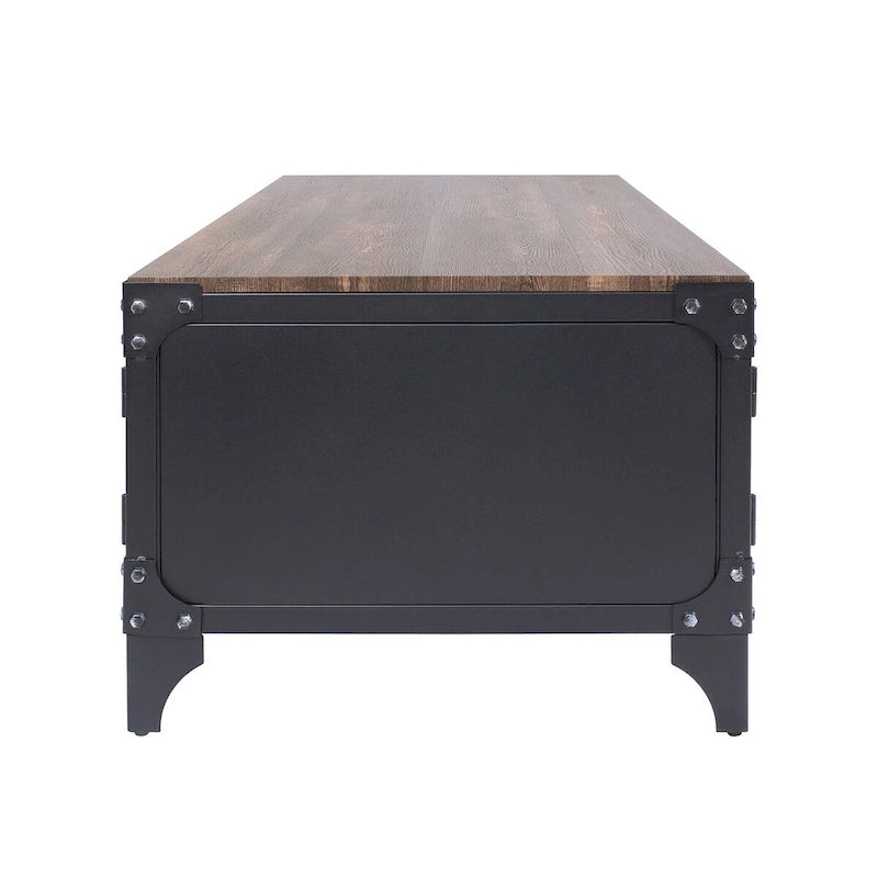 Ensemble de table basse et de table d'appoint à deux pièces en acier noyer foncé, style campagnard