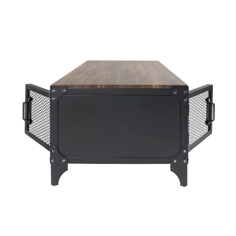 Ensemble de table basse et de table d'appoint à deux pièces en acier noyer foncé, style campagnard