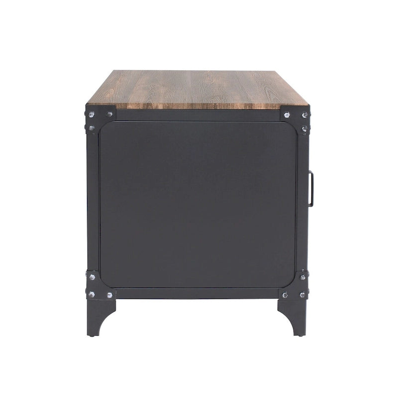 Ensemble de table basse et de table d'appoint à deux pièces en acier noyer foncé, style campagnard