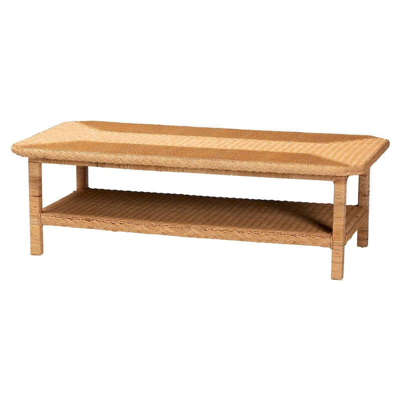 Table basse en rotin tressé miel clair bohème