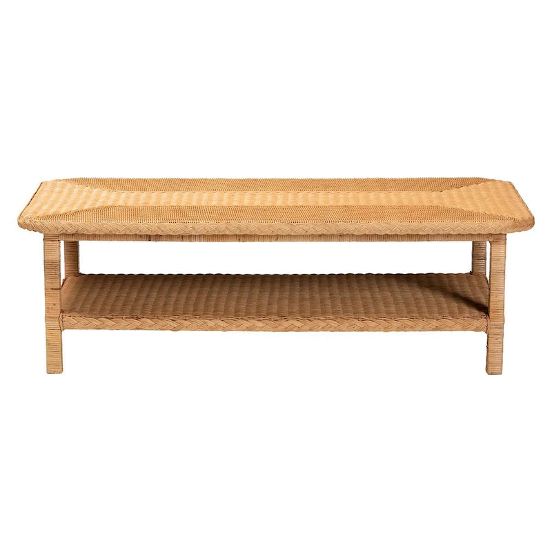 Table basse en rotin tressé miel clair bohème