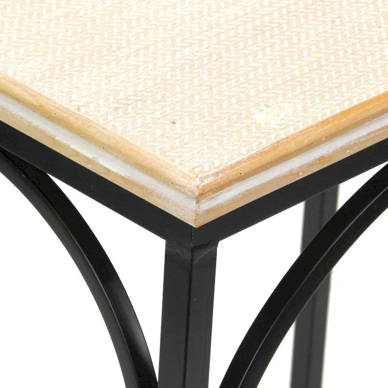 Ensemble de deux tables d'appoint rectangulaires en rotin, bois et métal