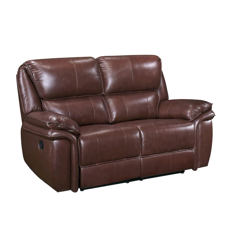 Causeuse inclinable manuelle Jack 66 pouces, cuir pleine fleur marron moelleux, bois