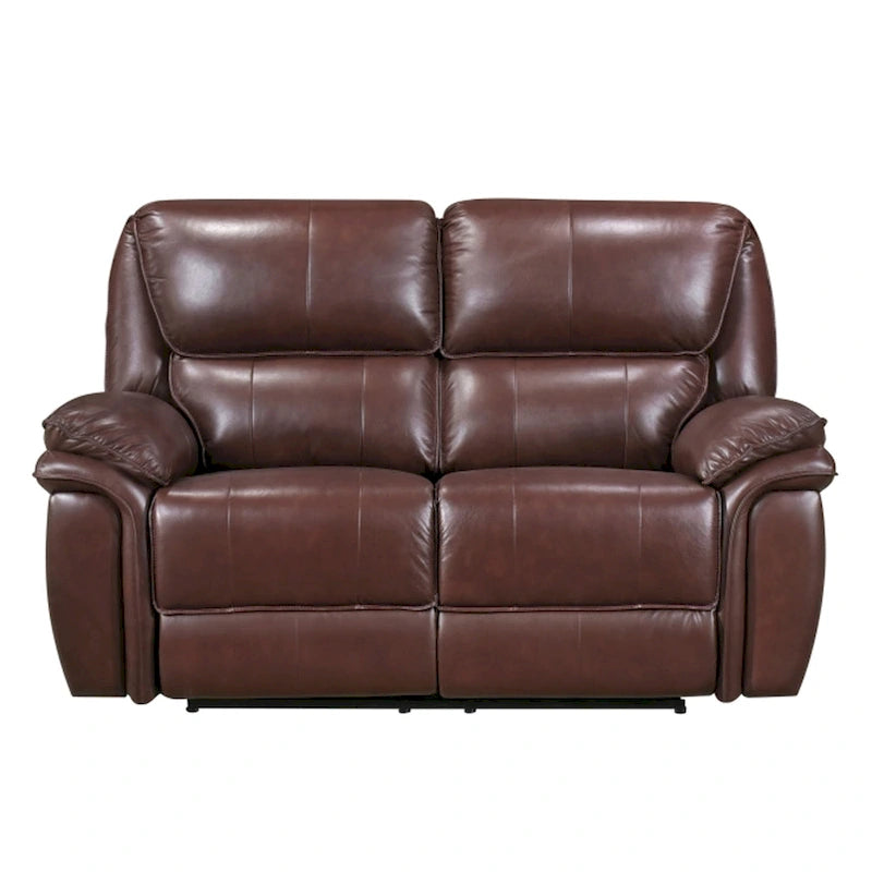Causeuse inclinable manuelle Jack 66 pouces, cuir pleine fleur marron moelleux, bois
