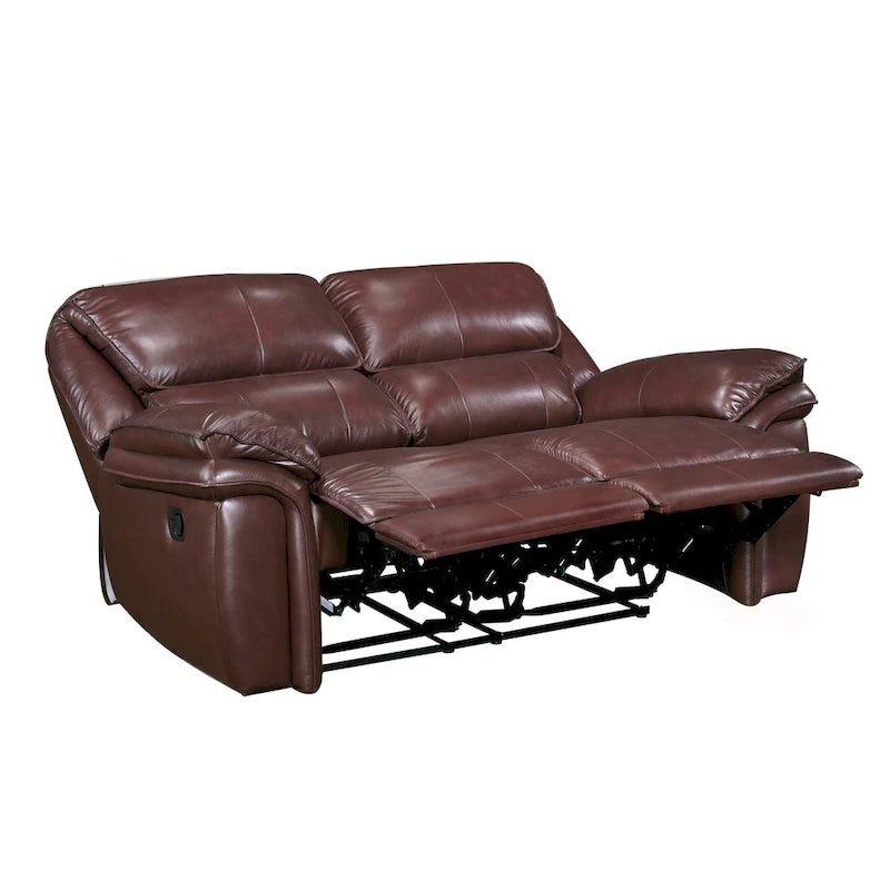 Causeuse inclinable manuelle Jack 66 pouces, cuir pleine fleur marron moelleux, bois