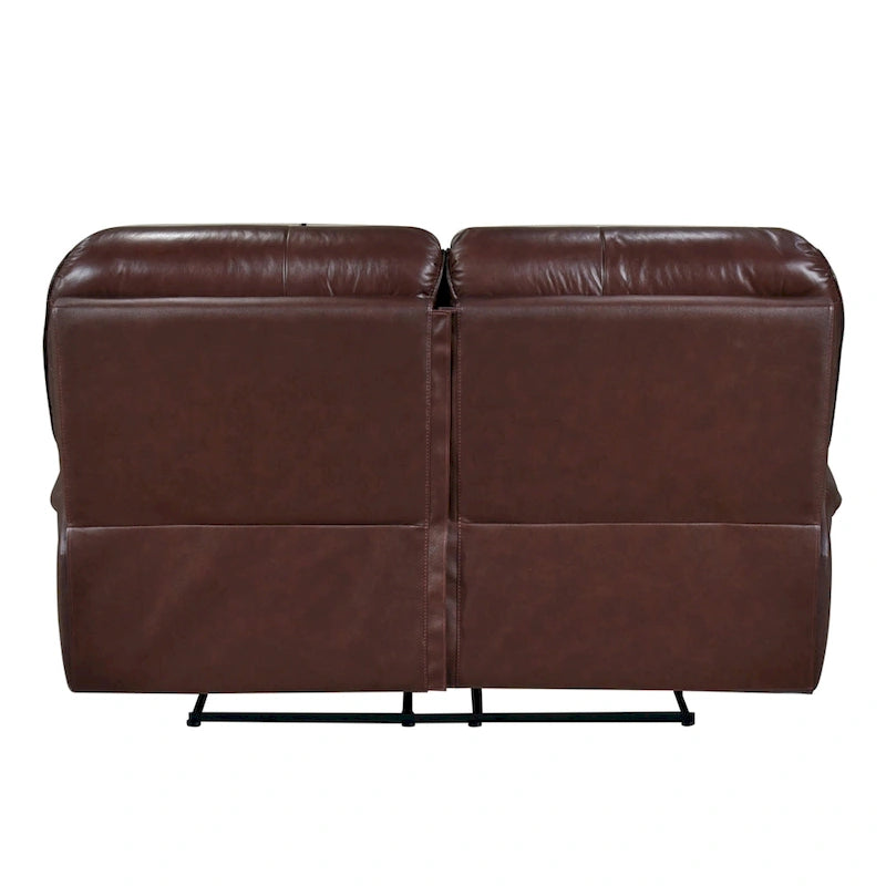 Causeuse inclinable manuelle Jack 66 pouces, cuir pleine fleur marron moelleux, bois