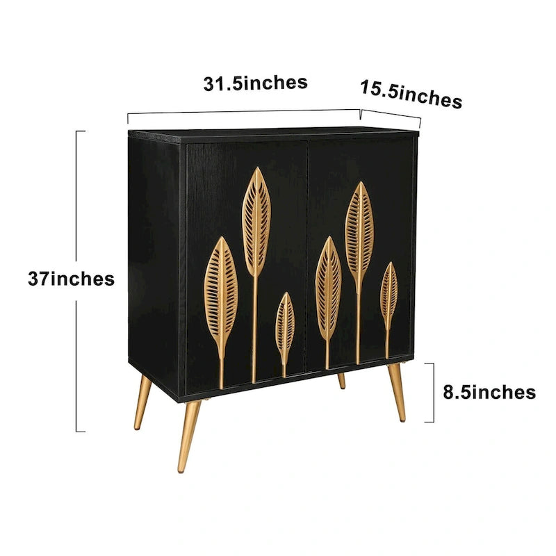 Bahut/Buffet deux portes Mid-Century Modern – Finition or antique, Meuble de rangement pour salon/salle à manger