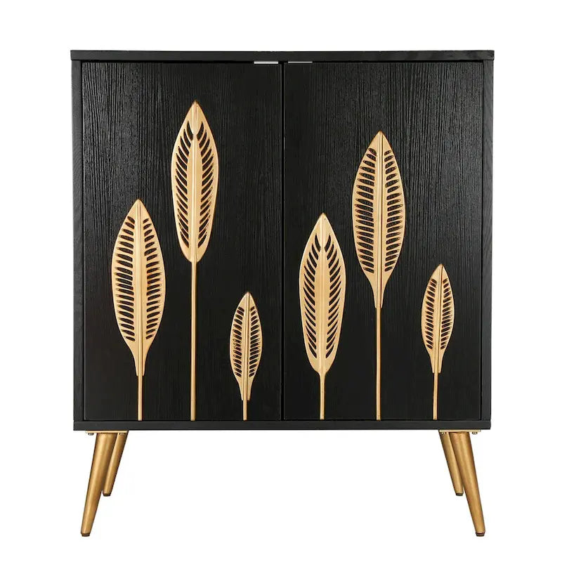 Bahut/Buffet deux portes Mid-Century Modern – Finition or antique, Meuble de rangement pour salon/salle à manger